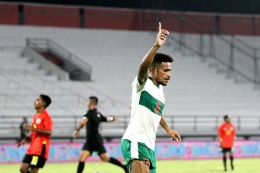 Ricky Kambuaya usai cetak gol ke gawang Timor Leste. (KOMPAS.com/SUCI RAHAYU)