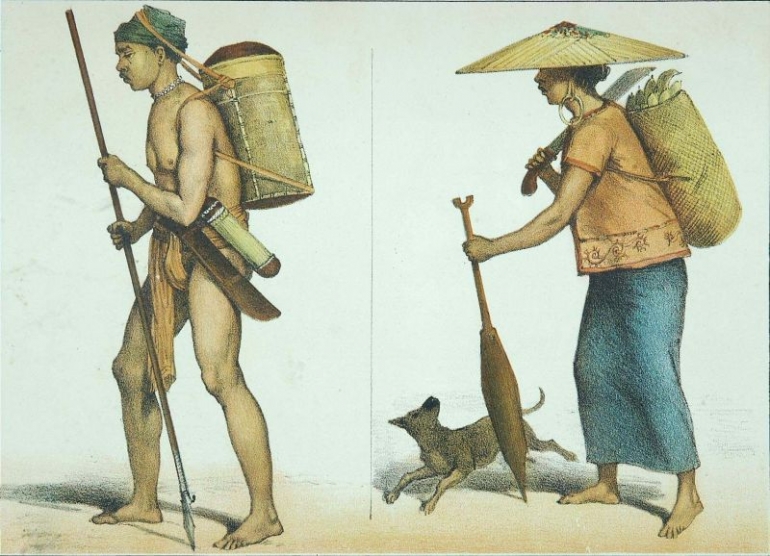 Orang-Boekit uit de Afdeeling Amoentai en Dajaksche vrouw uit Longwai by Carl Bock