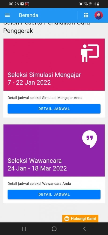 Gambar 2. Tampilan Kolom Seleksi Wawancara, pada SIMPKB, setelah ada jadwal.