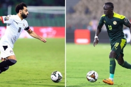 Moh Salah (Mesir) dan Sadio Mane (Senegal), pemain Liverpool akan bertemu di final Piala Afrika. Foto: AFP/Daniel Beloumou Olomo via Kompas.com