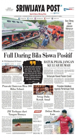 Koran cetak Sriwijaya Post edisi Senin (7/2/2022) Foto : Dok. Sripo