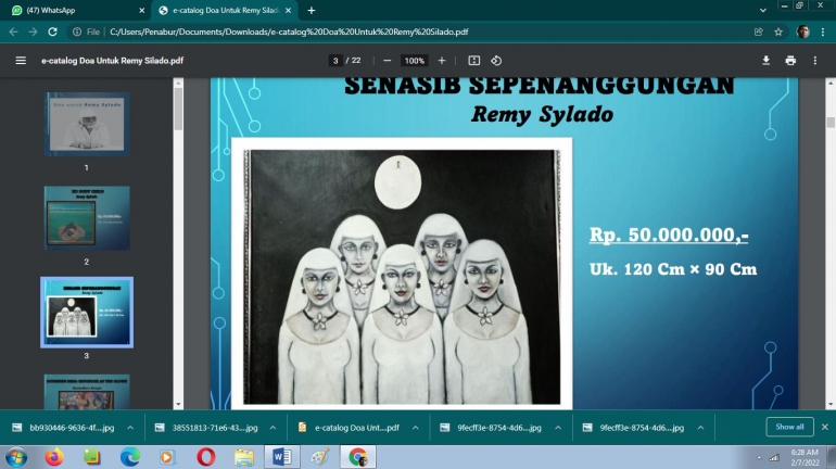 Screen shot lukisan Remy Silado berjudul Senasib Sepenanggungan (katalog Lelang Lukisan /Kembang Sepatu)