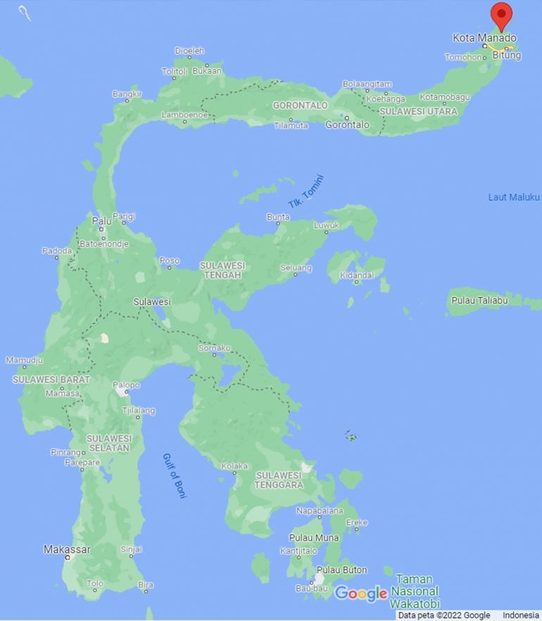 Google Maps; peta Sulawesi.