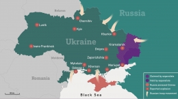 Tentra Russia masuk dari lima titik.  Map dari Middle East Eye