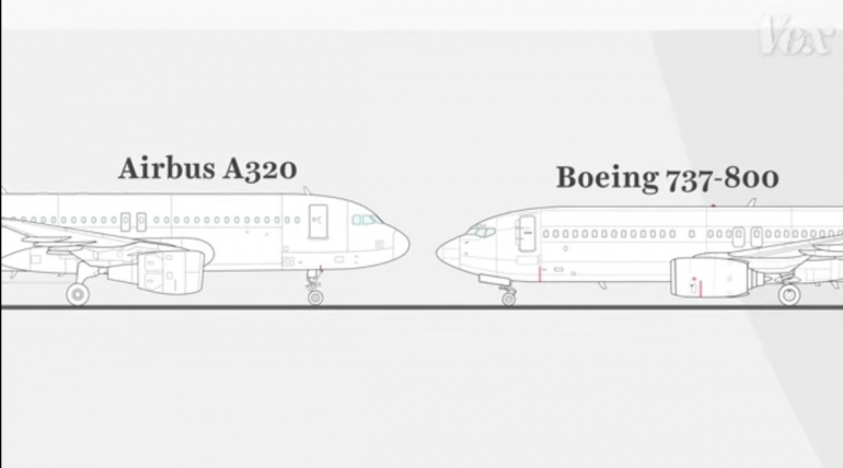 Perbedaan Tinggi A-320 dan Boeing B-737 (Tangkapan layar Youtube.com - pada referensi)