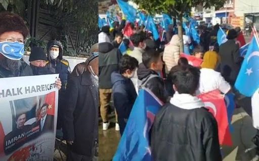 Pengungsi Uighur melakukan aksi protes di depan Konsulat Pakistan di Istanbul, Turki. | Sumber: Courtesy of OpIndia 