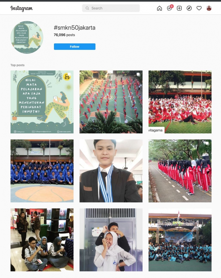 Tangkapan Layar #smkn50jakarta di instagram