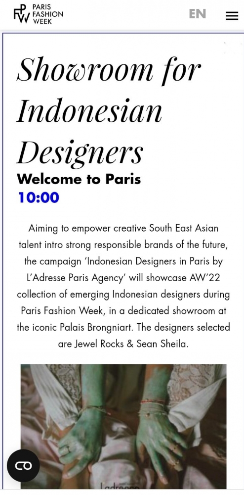 Tangkapan layar jadwal dua brand lokal di kalender resmi Paris Fashion Week. Sumber: www.parisfashionweek.fhcm.paris