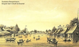 C.A.L.M. Schwaner, Borneo. Schwaner Een Gezigt op Bandjermassin. Sumber : Wikipedia.