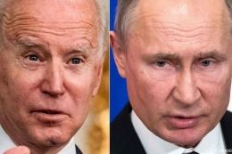Presiden AS Joe Biden dan Presiden Rusia Vladimir Putin.(AFP/ERIC BARADAT via KOMPAS)
