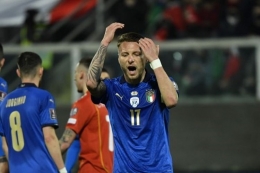 Reaksi pemain Italia kontra Makedonia Utara. Foto: AFP/Alberto Pizzoli via Kompas.com