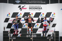 Quartararo, Oliveira dan Zarco di podium Mandalika (dok.MotoGP.com)