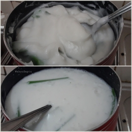 Pembuatan bubur sumsum dan santan. Gampang banget. | Foto: Wahyu Sapta.