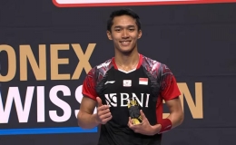 Jonatan Christie Tunggal Putra Indonesia Yang Berhasil Meraih Gelar Juara Swiss Open 2022 . Sumber : Badminton Indonesia