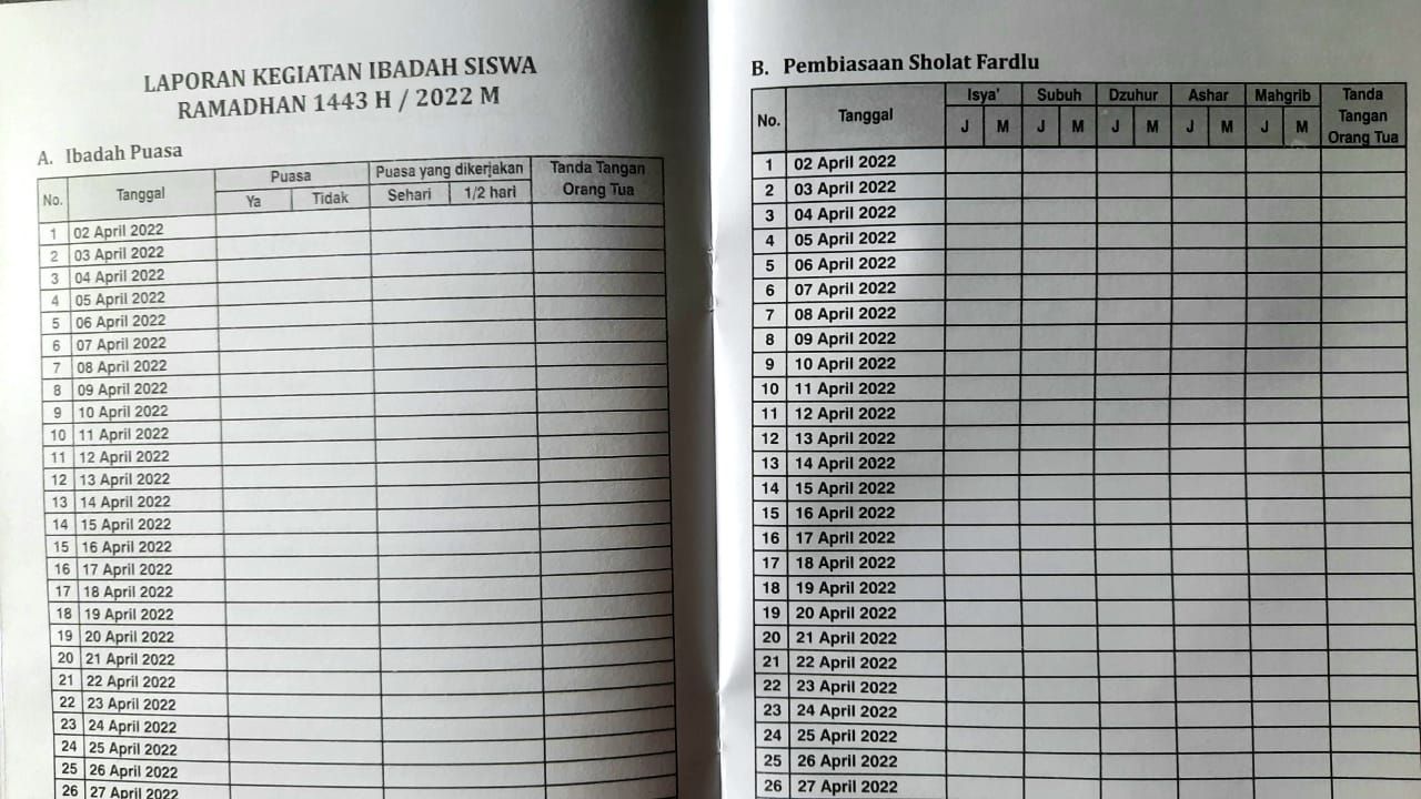 Tampilan Buku Kegiatan Ramadan zaman sekarang. Foto: dokumen sekolah.