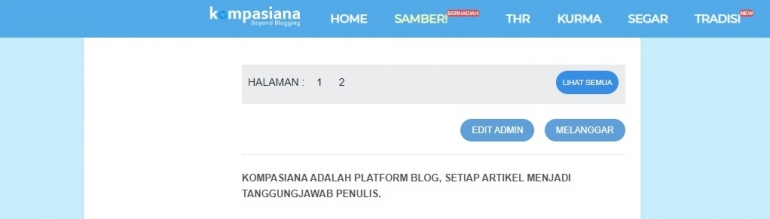 contoh dislaimer pada platform blog Kompasiana (Dokumentasi pribadi)