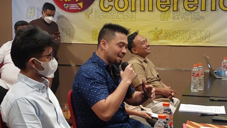 Ryano Panjaitan memberikan sambutan saat mendaftar caketum DPP KNPI di Hotel Sofyan Jakarta (dok.istimewa) 