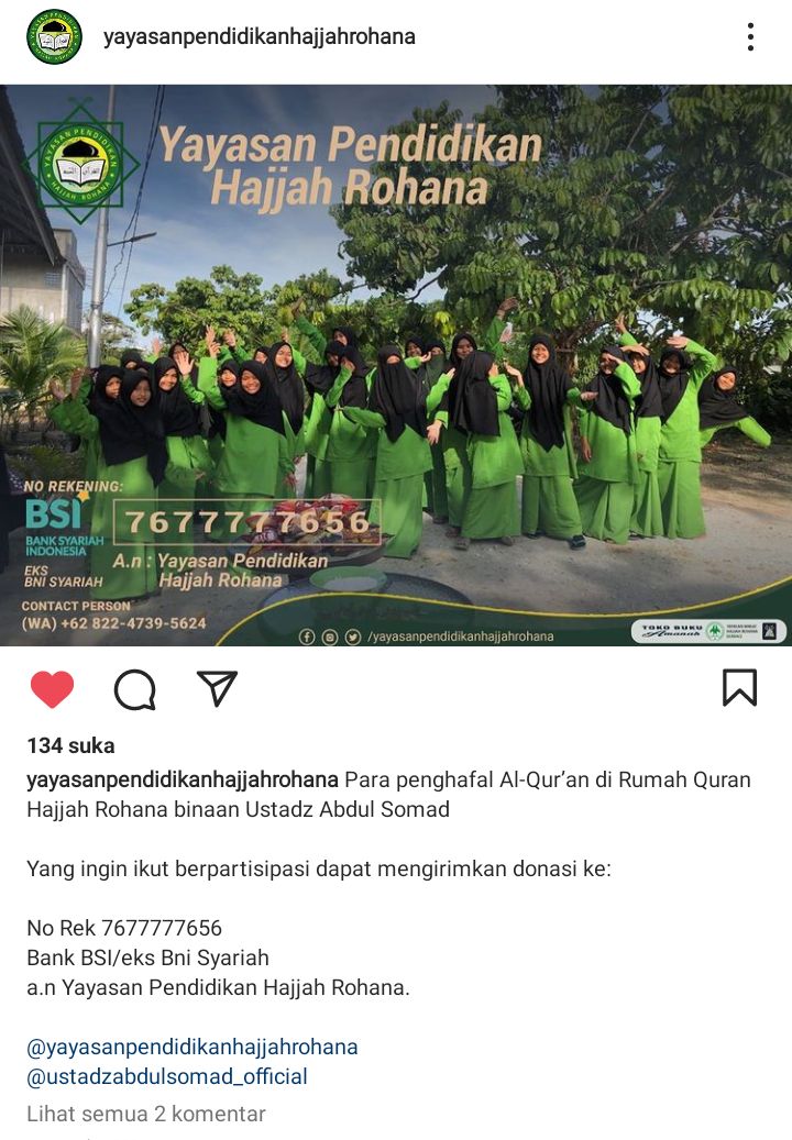 Sumber tangkapan layar: @ustadzabdulsomad_official