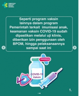 vaksin Covid-19 dijamin aman oleh Pemerintah yang telah diberikan izin penggunaan oleh BPOM I Sumber Foto: Instagram @kemenkes_ri