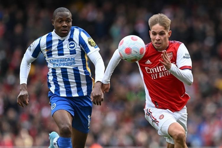 Gelandang Brighton, Enock Mwepu mencetak satu gol dan membuat assist ketika mengalahkan Arsenal 2-1 (Foto AFP/Justin Tallis via Kompas.com). 