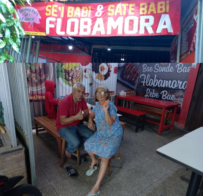 Pak Mel Lay dan Ibu, the owner Sei Babi Flobamora, Malang. Foto: Parlin Pakpahan.