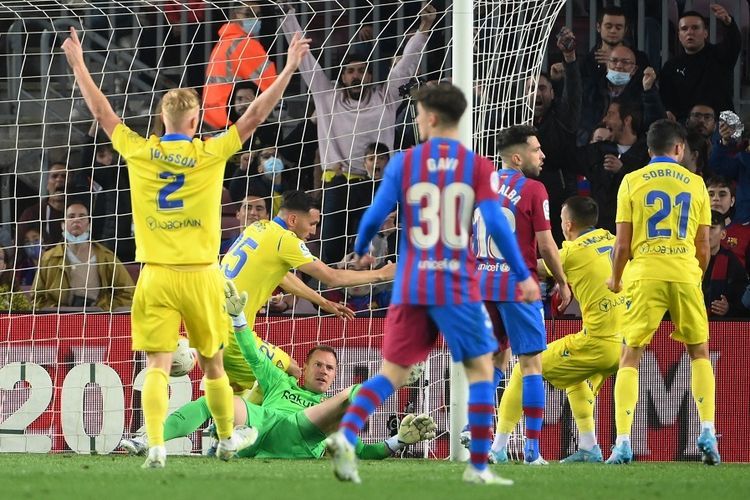 Momen selebrasi gol Lucas Perez ke gawang Barcelona (Kompas.com)