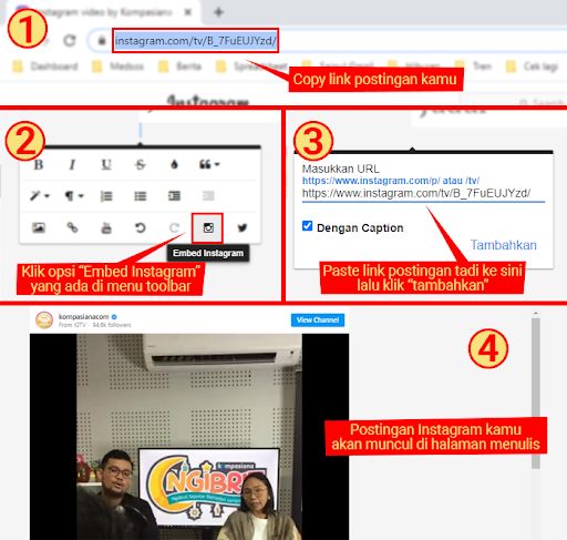 Cara embed Instagram post, jika link dianggap invalid coba ubah /reel/ pada link menjadi /p/ (dok. Kompasiana) 