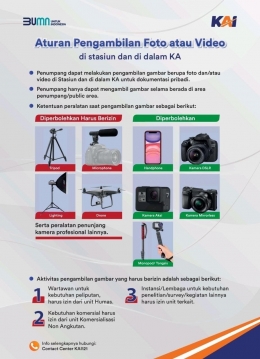 Aturan pengambilan foto dan video. (Sumber: Kereta Api Indonesia)