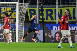 Inter Milan mengalahkan AC Milan 3-0 di semifinal leg kedua Coppa Italia. Foto: AFP/Miguel Medina via Kompas.com