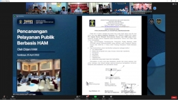 Penandatanganan Pencanangan P2HAM Kanwil Jatim disiarkan virtual. Foto : Humas Rutan Magetan