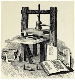 Gutenberg Press Machine, salah satu faktor utama yang memelopori terjadinya  Print Capitalism. Sumber : History.com
