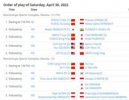Jadwal semifinal BAC 2022, Sabtu (30/4/2022): tournamentsoftware.com