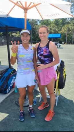 Pasangan ganda Indonesia/Polandia Aldila Sutjiadi/Katarzyna Kawa. Sumber foto : ayo tenis.com. Dila/Kawa melaju ke final ITF AS 12A.