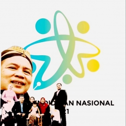 Logo Hardiknas 2022. Dibelakang foto keluarga pendidik.