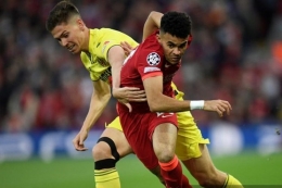 L. Diaz menjadi salah satu faktor pembeda di leg kedua ketika Liverpool bertemu Villareal. Foto: Oli Scarff via Kompas.com