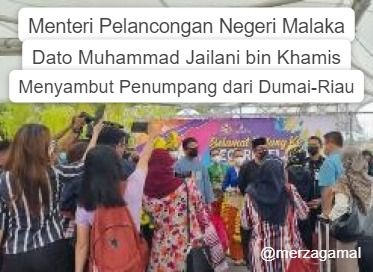 Image: Penyambutan Penumpang Feri dari Dumai di Malaka oleh Menteri Pelancongan Malaka (Source: Riau Eksis.Com)