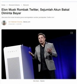 Elon Musk Rombak Twitter, Sejumlah Akun Bakal Diminta Bayar - Bisnis.com