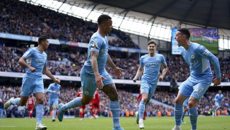 Selebrasi gol Man City (Foto AP/Jon Super). 