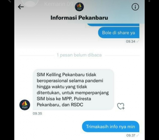 Konfirmasi operasional layanan publik (Tangkapan layar dokumentasi pribadi)