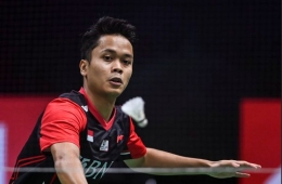 Anthony S Ginting menyumbang 1 angka di perempat final Thomas 2020 (foto: antara via kompas.com)