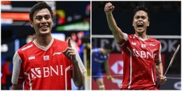 Dua pemain tunggal Indonesia yang merebut poin dari Jepang, Rhustavito/kiri dan Ginting/kanan (Sumber: antara.com melalui kompas.com
