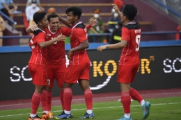 Indonesia memastikan lolos ke semifinal cabor sepak bola di SEA Games 2021 usai mengalahkan Myanmar 3-1. | Source: Antara Foto via: KOMPAS.COM