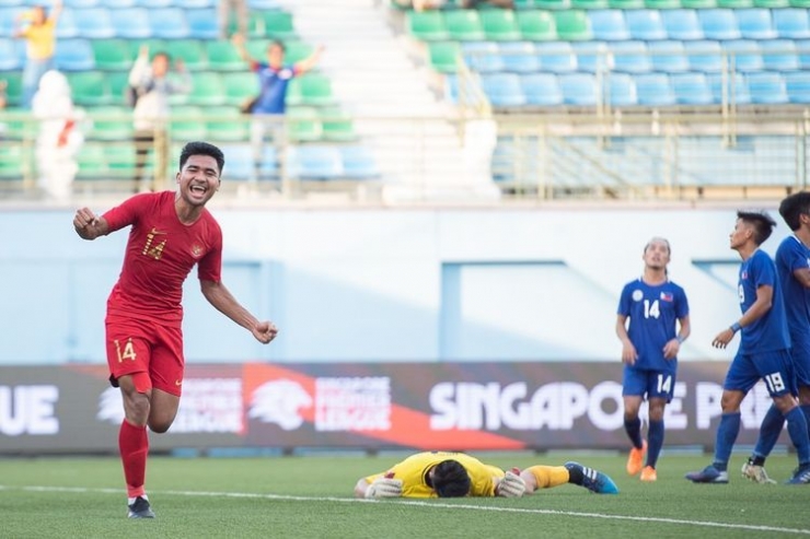 Asnawi Mangkualam mencetak gol kelima timnas U-23 Indonesia saat menghadapi Filipina(Redaksi Kompas.com)
