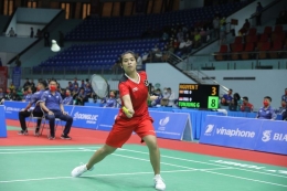 Gregoria Mariska Tunjung saat berlaga pada partai pertama Indonesia vs Vietnam dalam semifinal bulu tangkis SEA Games 2021 (Dok. PBSI)