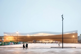 Perpustakaan Oodi dilihat dari gedung Pusat Musik Helsinki. (sumber: Parametric-Architecture.com)