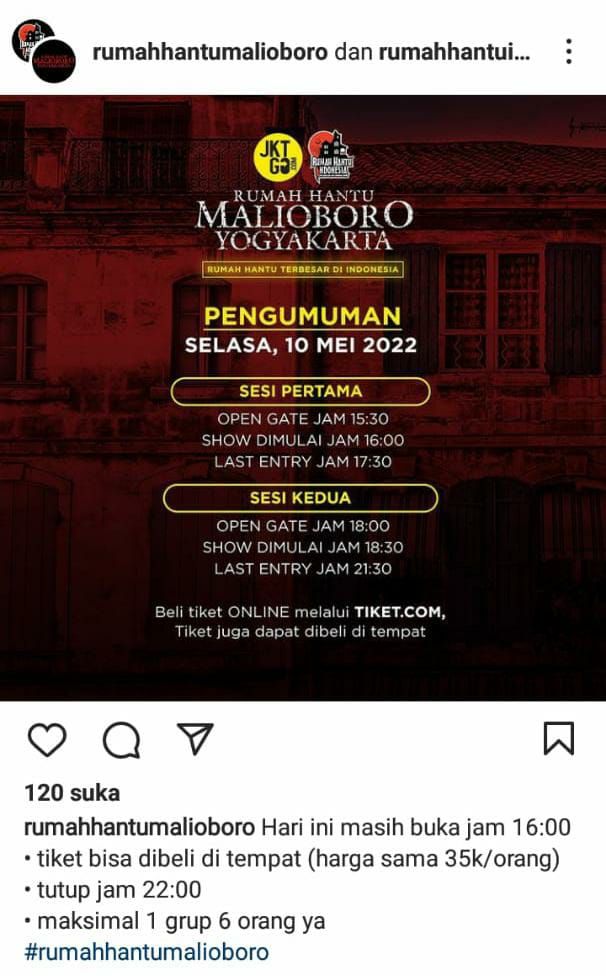 akun resmi Rumah Hantu Malioboro