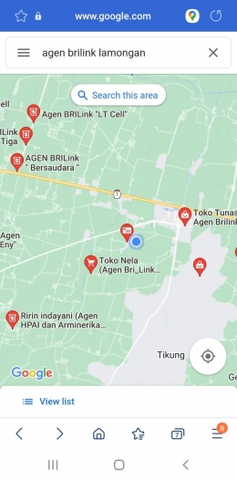 Cek di Google Map, ternyata Agen BRILink banyak lho di mana-mana. Sumber foto: screenshoot pencarian AgenBRILink lewat Google