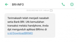 SMS dari BRI (foto:tangkapan layar)