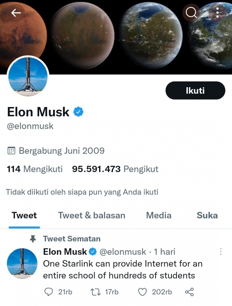 Sumber foto : sreenshot akun twitter  @elonmusk