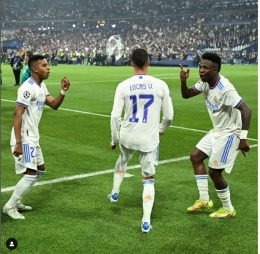 Vinicius Jr merayakan golnya ke gawang Liverpool./instagram/@championsleague